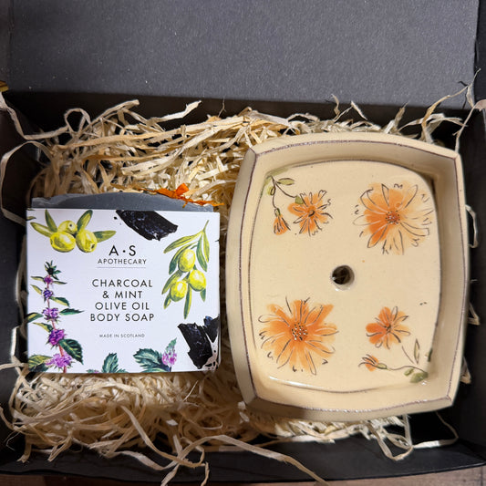 Calendula Dish with Mint & Charcoal Soap